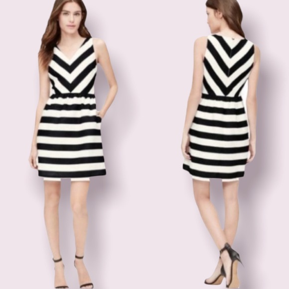 Ann Taylor Loft Black & White Striped V-Neck Sleeveless Dress - Picture 1 of 11